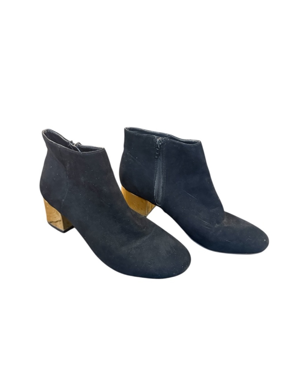 Arizona Jean Company Black Suede Ankle Boots with Gold Block Heel - Picture 2 of 6